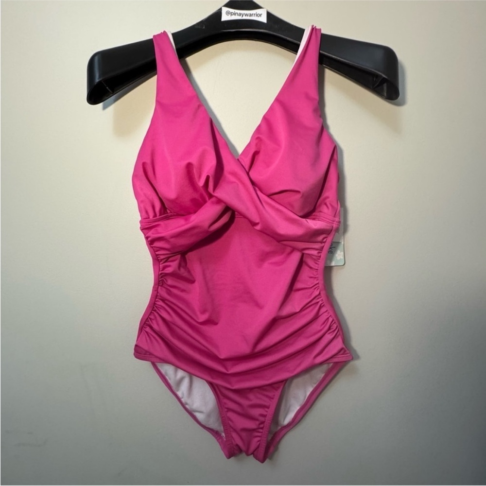 Pembrook Vibrant Pink One Piece Swimsuit with Plunging V-Neckline